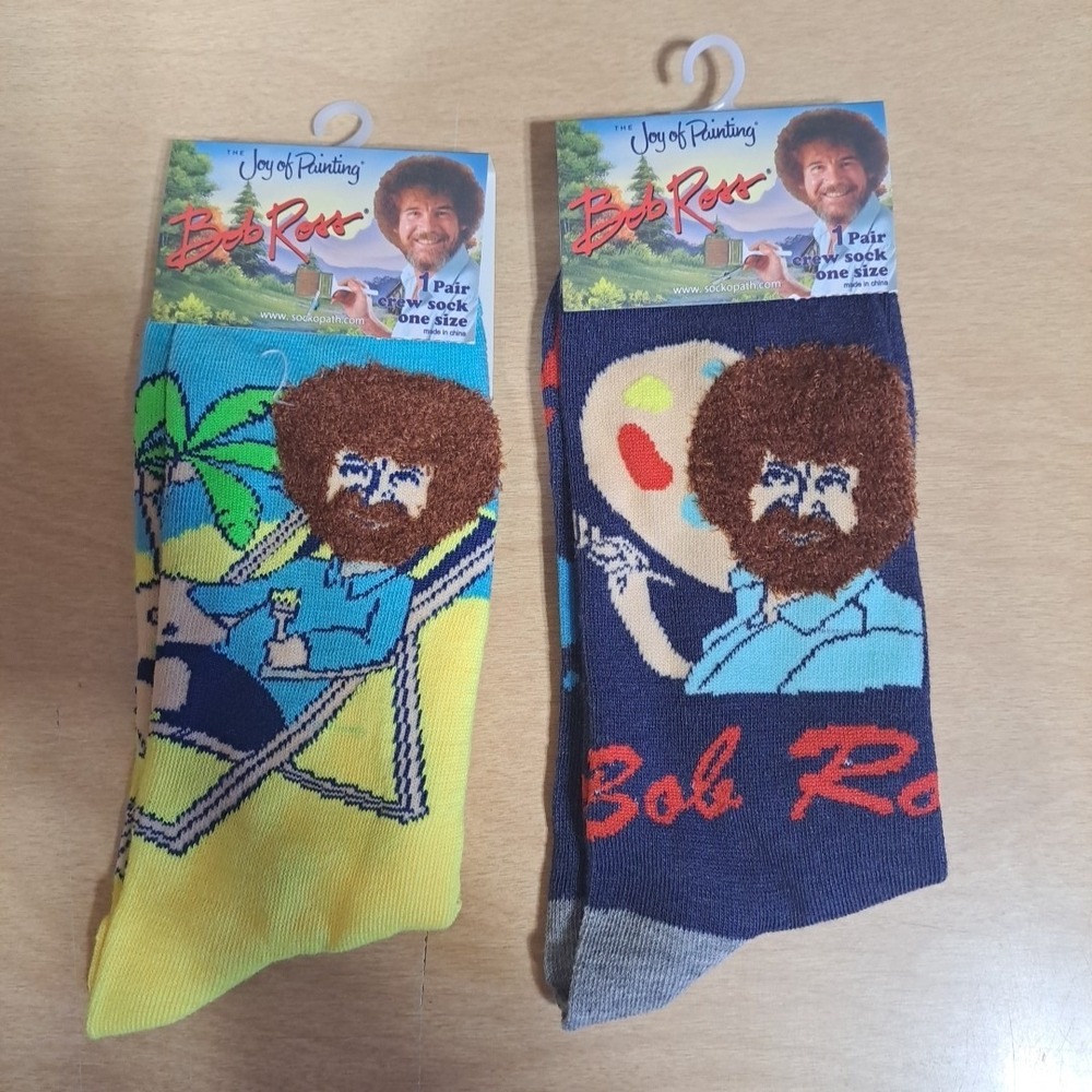Bob Ross The Joy Of Painting Funny Novelty Crew Socks Unisex Lot Of 2 NWT